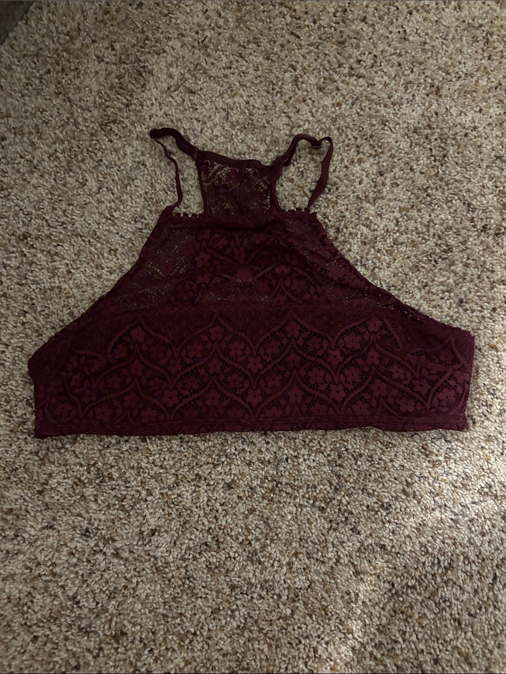 Aerie Lace High Neck Bralette in Burgundy